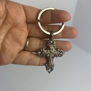 Vintage Brighton Silver Metal Religious Cross Keychain with Fob Keyring